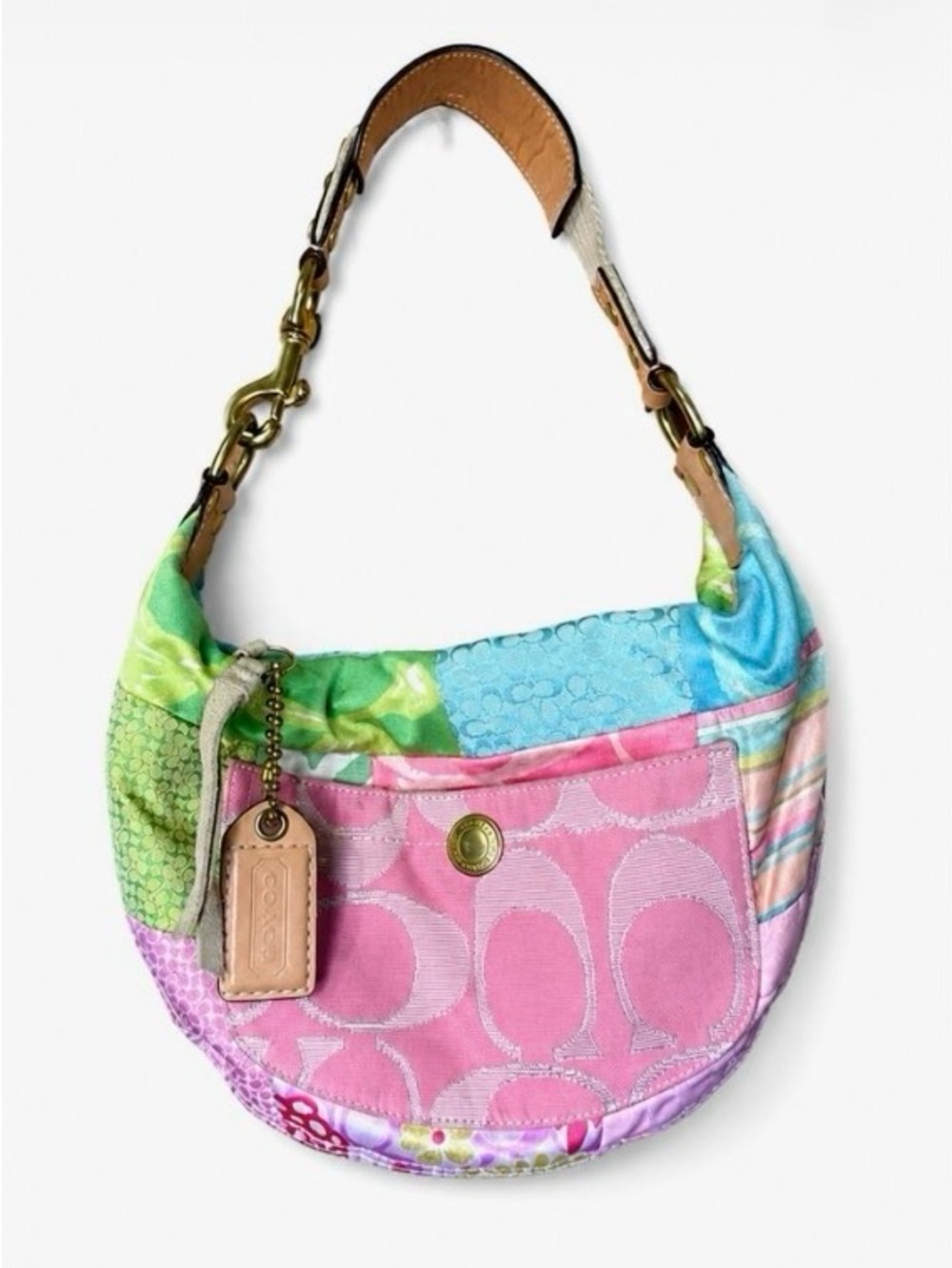 Coach Multicolor Patchwork Hobo Bag - Pink, Blue, Green